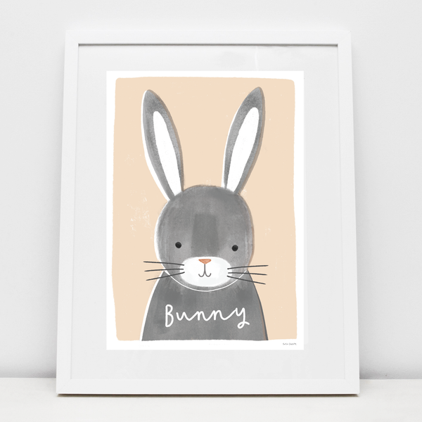 illustrated bunny print with cream background