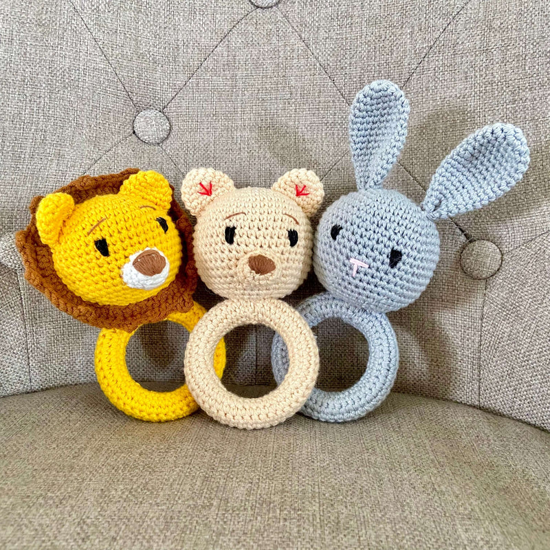 Barney Bear Handmade Crochet Rattle