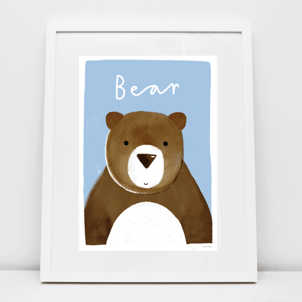 illustrated bear print with blue background