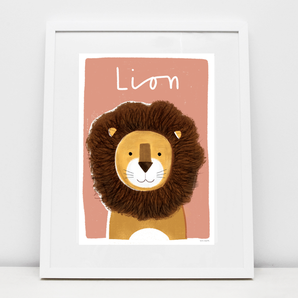 illustrated lion print with pink background
