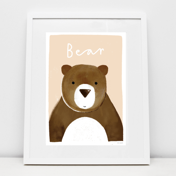 illustrated bear print with cream background