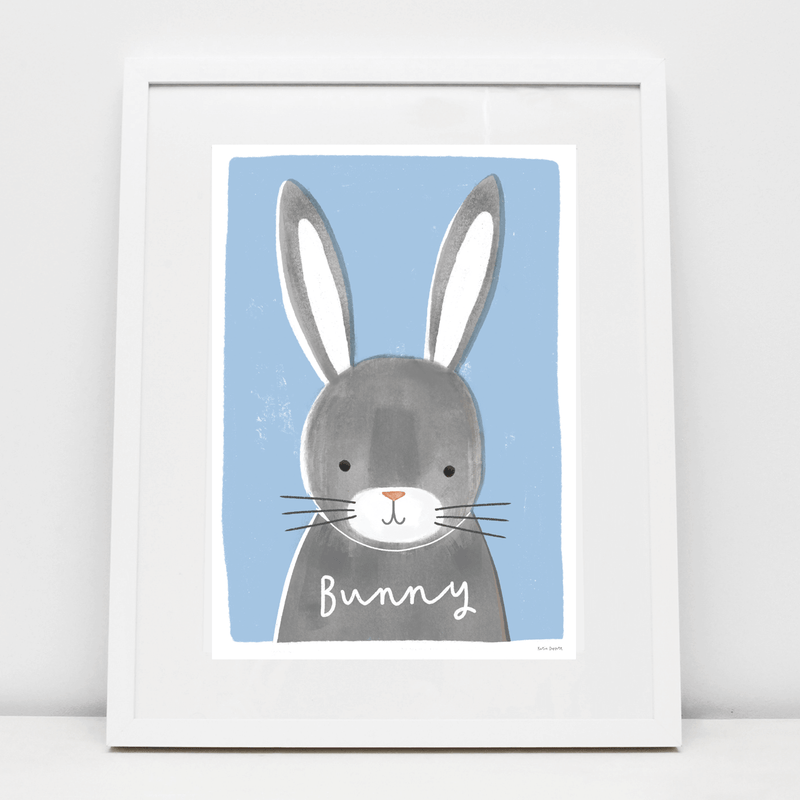 Blue Bella Bunny Animal Illustration Nursery Print