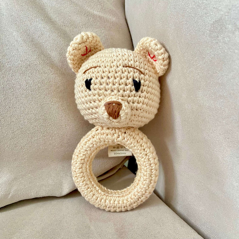 Barney Bear Handmade Crochet Rattle