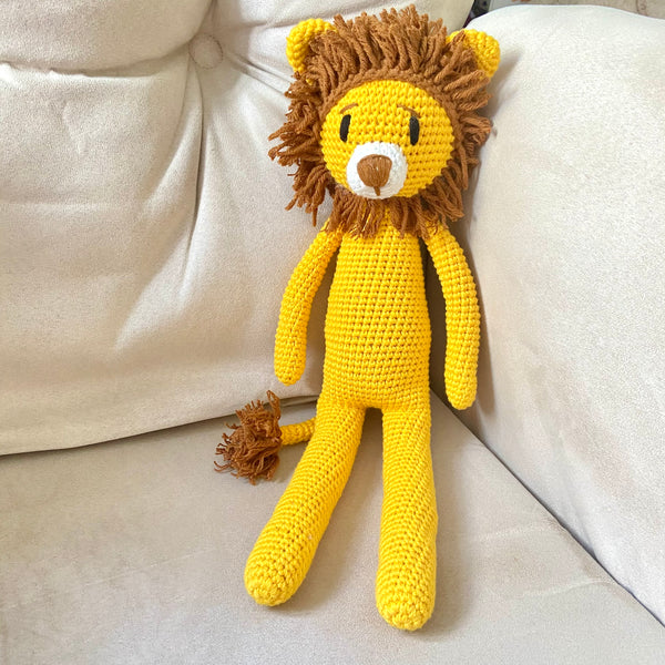 yellow handmade crochet lion toy